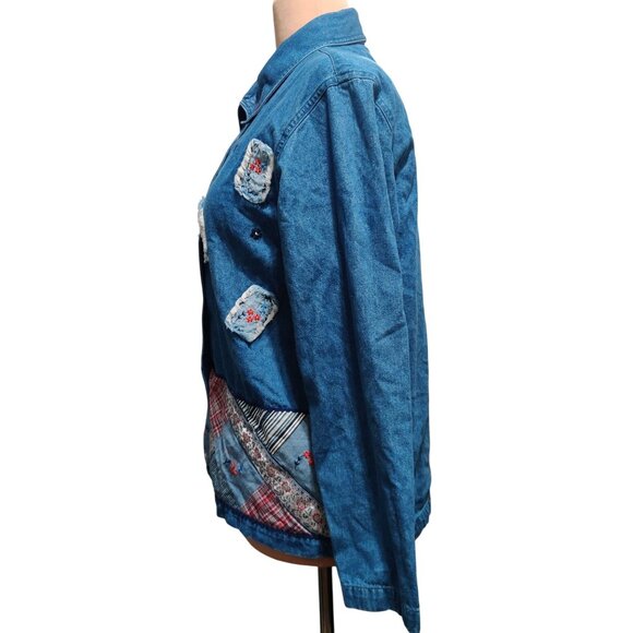 Bobbie Brooks M Vintage Patchwork Denim Jacket Embroidered Accents Americana - Picture 5 of 13